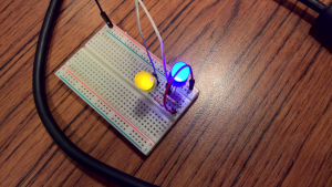 Someone's first every Raspberry Pi controlled electronic circuit at the Quantum Technology Club's first meeting