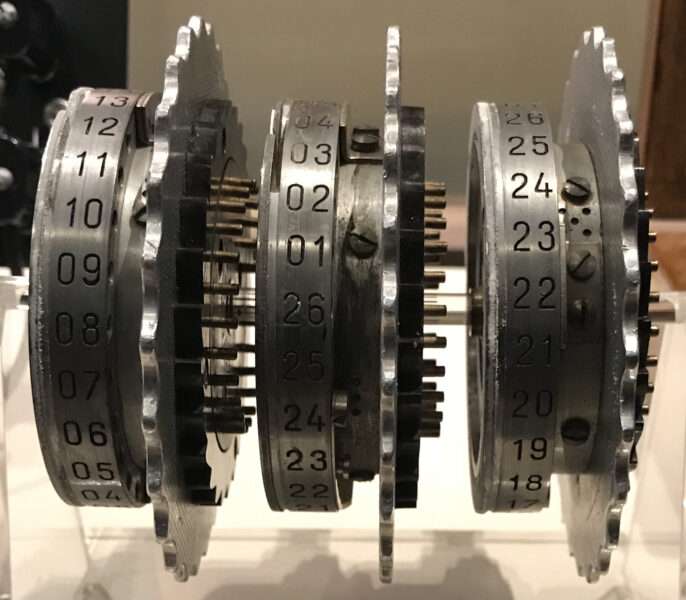 The wheels from within an Enigma machine