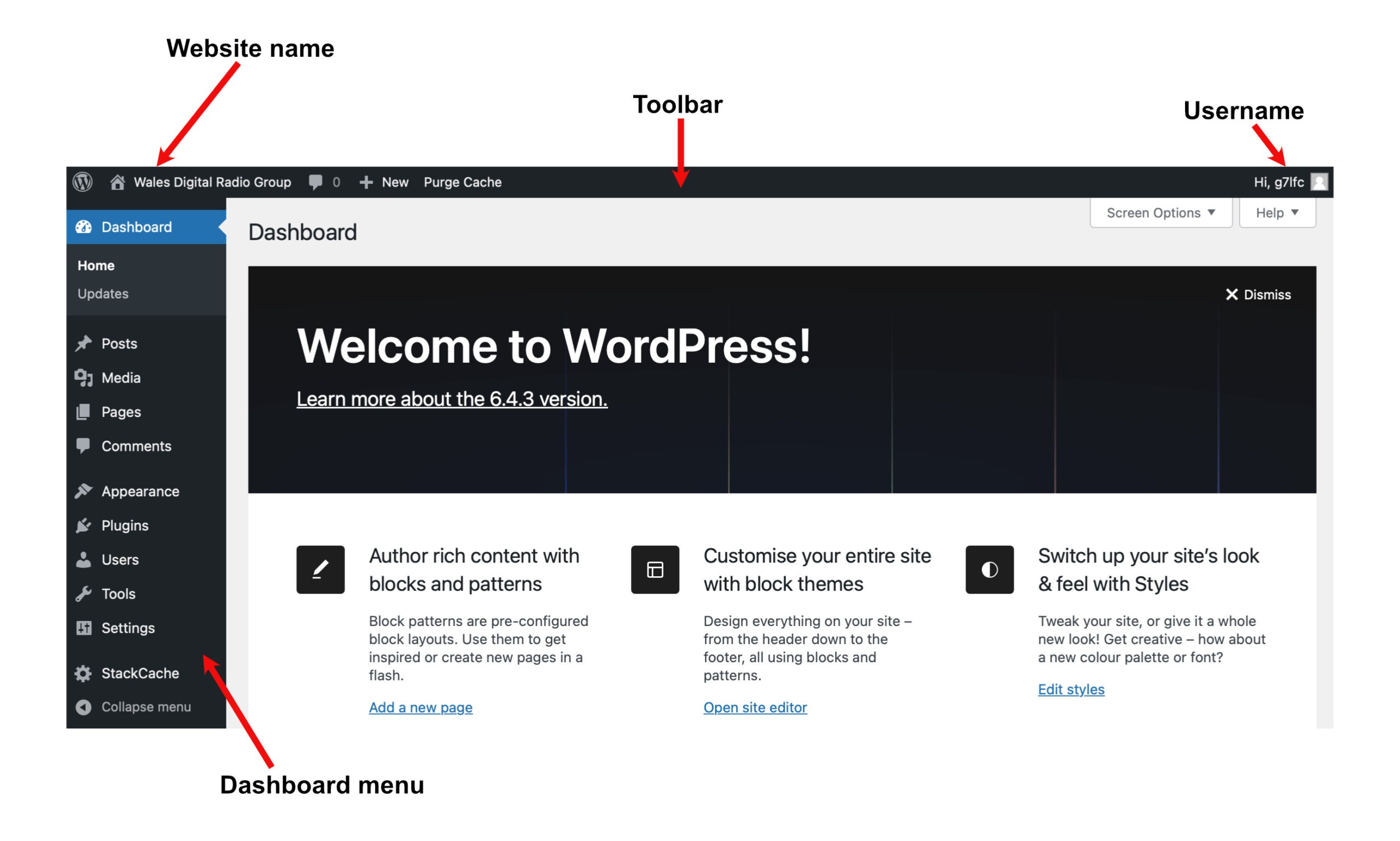 Wordpress dashboard